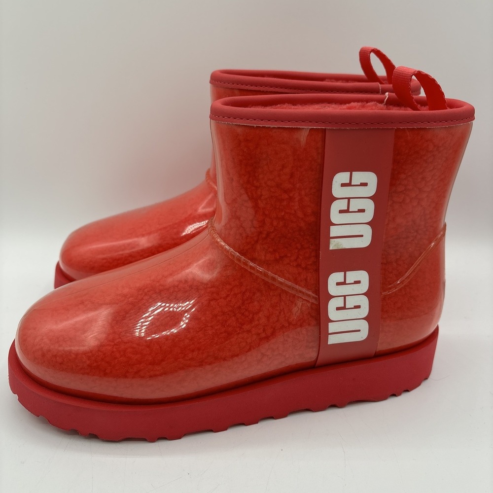 UGG Classic Clear Mini Plush Hibiscus Pink Boots Women's Size 6 Wool Blend - Picture 7 of 11